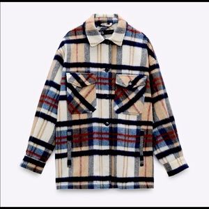 New Zara Wool Blend Plaid Over Shirt
